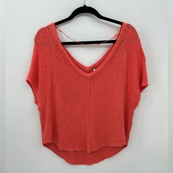 FREE PEOPLE SUMMER ROMANCE oversized orange V-neck boho sleeveless knit top S - Picture 2 of 10